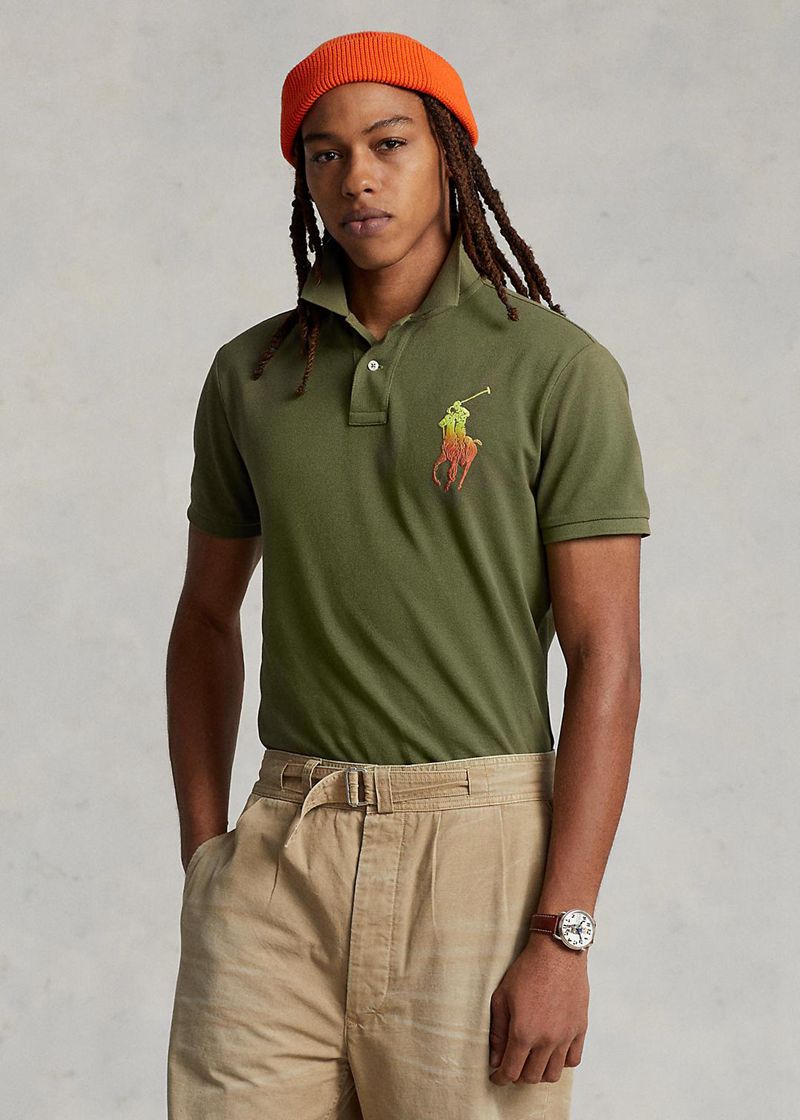 Poleras Polo Polo Ralph Lauren Hombre Custom Slim Fit Big Pony Mesh Chile Verde Oliva KEFJQ-0519